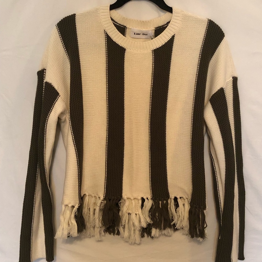 Line and Dot Stripe Fringe Sweater NWT